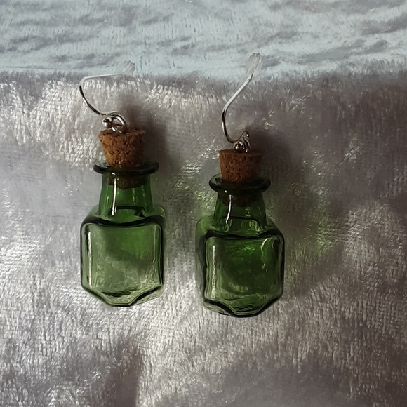 Hand Crafted Jewelry - Handcrafted Bottle Earrings Green Cottagecore